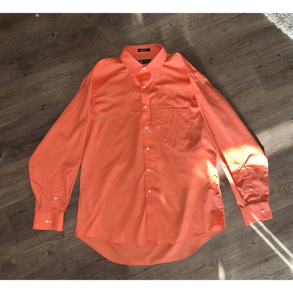 Chaps Mens Orange Classic‎ Fit Twill Long Sleeve Button Down Shirt Size Large